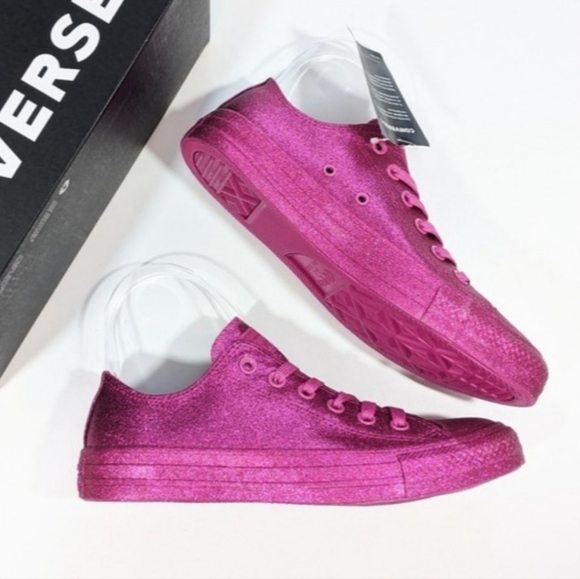 Converse CTAS OX Fuchsia Pink Glitter Sneaker Women's 6 - Picture 2 of 6